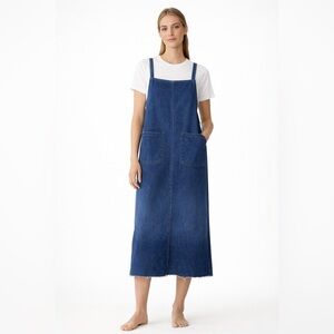 Oak + Fort | Midi Pinafore Style Denim Dress | Indigo Blue | OS